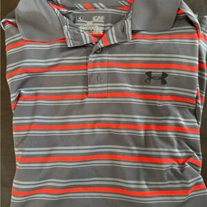 Under Armour Men's Polo in Gray with Red Stripes